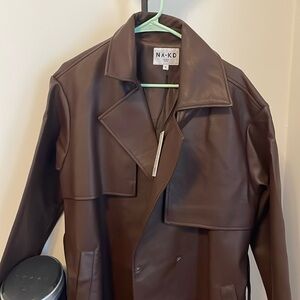 Na-kd Oversized PU Trenchcoat EU38 Dark Brown